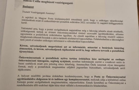 Polgármesteri levél a Posta vezérigazgatójának