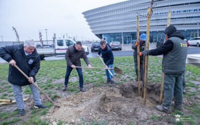 Zöldül a MET Aréna környezete – faültetés polgármesteri közreműködéssel