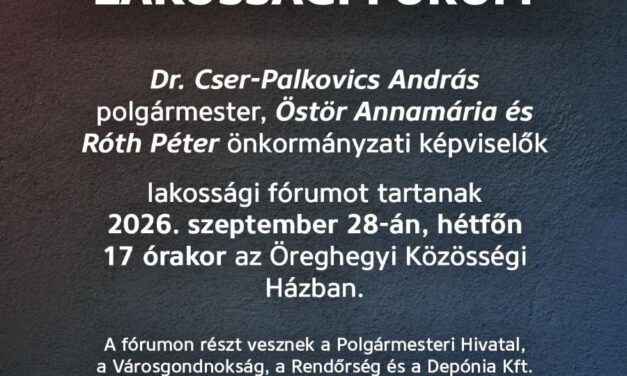 Délután lakossági fórum lesz Öreghegyen